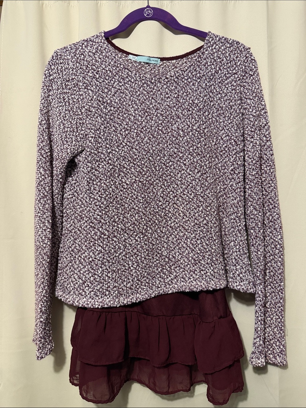Two part Maurices long sleeve shirt and built in cami tank top. Size Large.